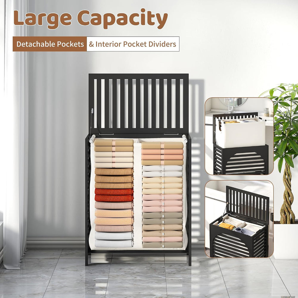 Laundry Hamper with Lid, Bamboo with Handles and Removable Liner Bag, 125L La...