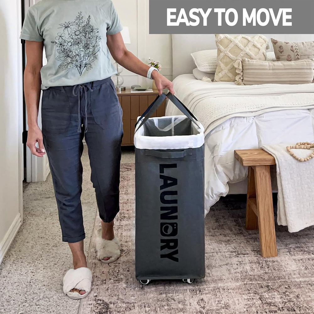 Goodpick 2-Pack Laundry Basket with Wheels & Wash Bag, Hamper for Dorm, 75L