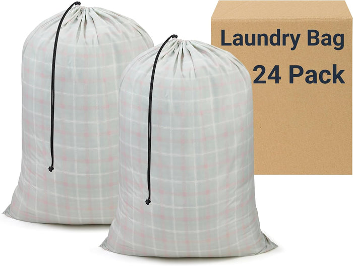 ZPECC Bulk Travel Laundry Bag,Extra Large Heavy Duty Laundry Bags 24 Pack,Washable Dirty Clothes Organizer for Commercial College Dorm Hotel Camping and Home Storage 30x40(Red n Green Checkered)