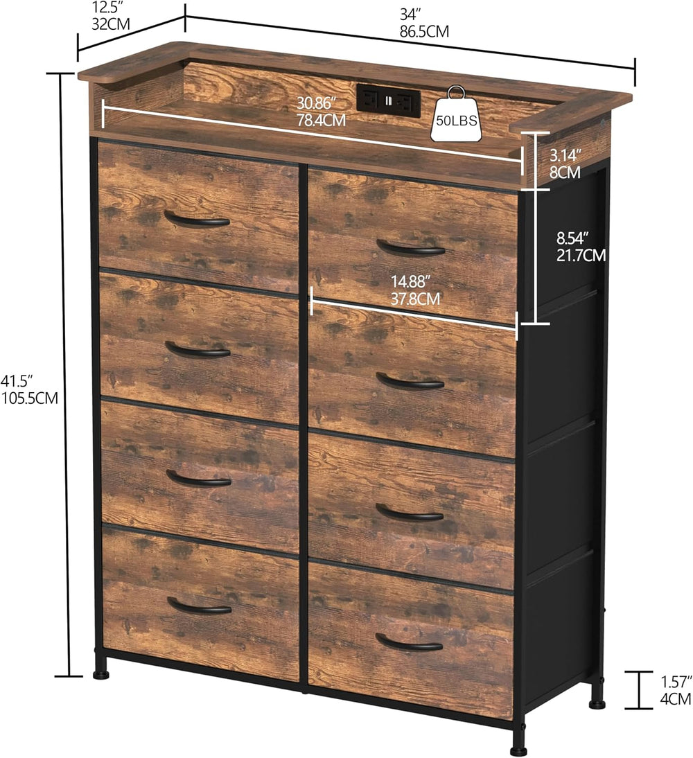 Tall Dresser for Bedroom with Charge Station 8 Drawers Dresser with LED Light...