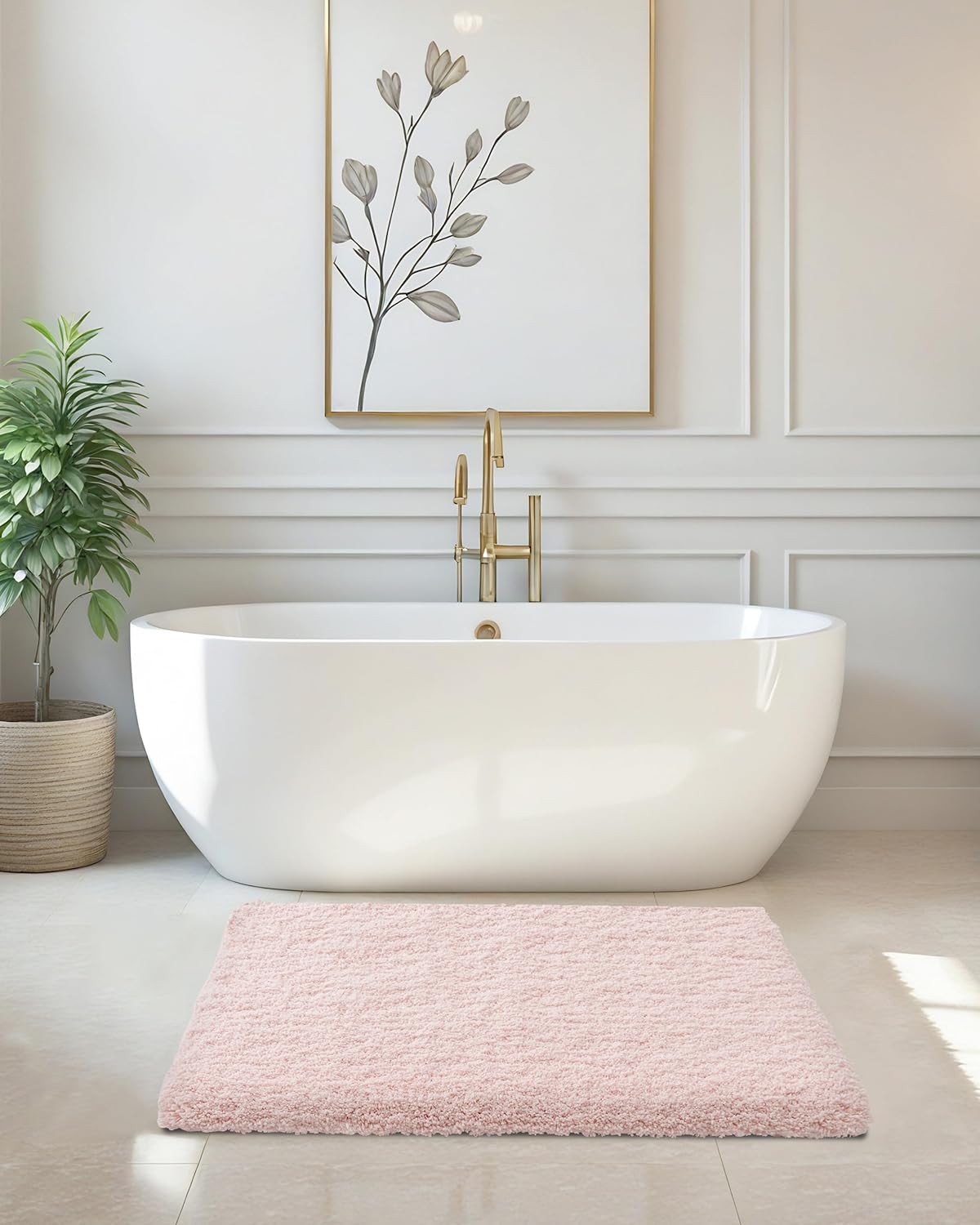 ILANGO Pink Bathroom Rugs 24" × 17" Non Slip & Super Absorbent Extra Thick Soft, Washable Bath Mat for Floor, Non Shedding Microfiber Plush Holiday Bath Rug with Rubber for Shower Sink