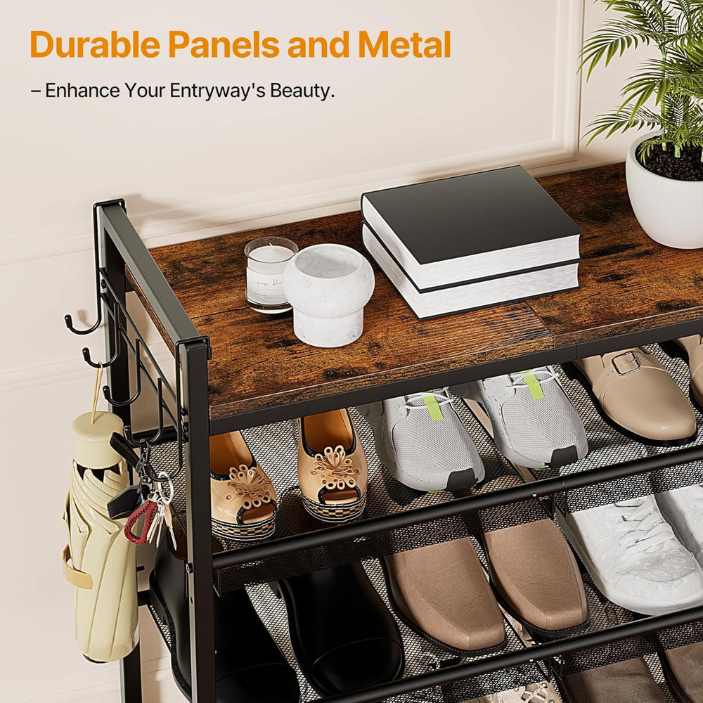 5 Tier Shoe Rack, Shoe Rack for Entryway with Hook, Shoe Organizer with Adjus...