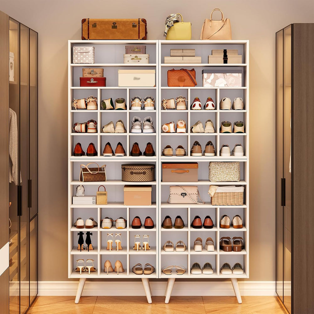 5 Tiers Shoe Cubby with Legs, Stackable Wood Shoe Rack Organizer with 9-Cube ...