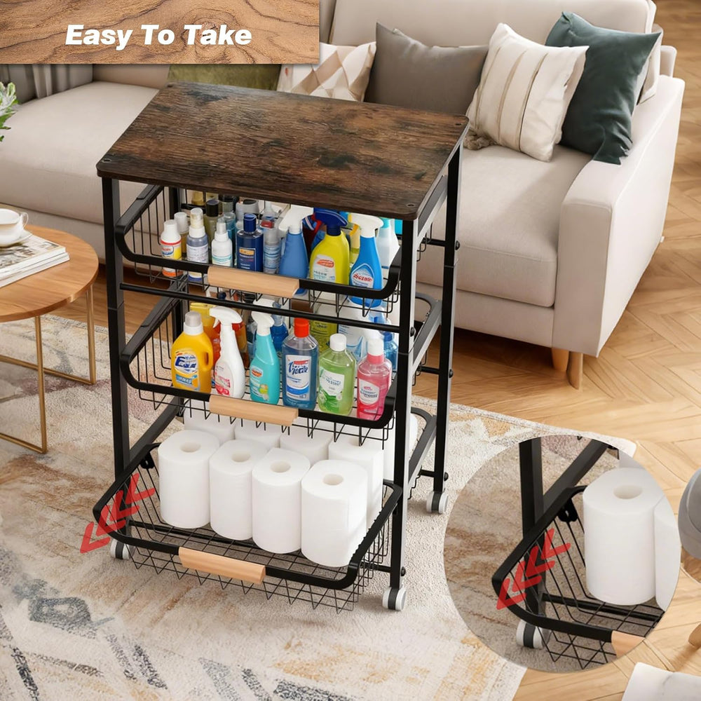 4-Tier Vegetable Fruit Basket for Kitchen Storage Rolling Cart on Wheels with...