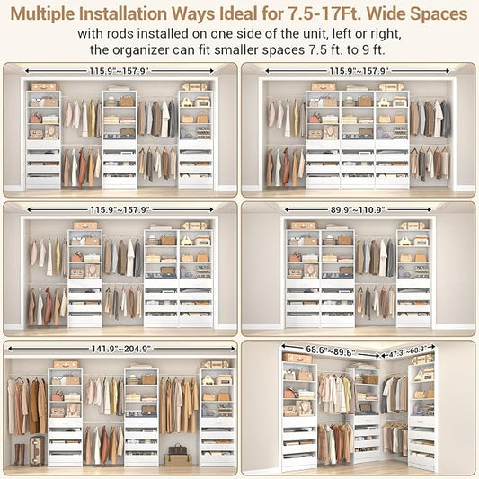 Aheaplus Closet System with 12 Drawers, 8.5-11.5Ft Wood Closet Organizer System - Image 2