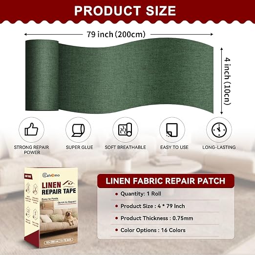 Linen Repair Tape 4x79 inch, Self Adhesive Fabric Patches, Linen Patch Tape Kit - Image 2