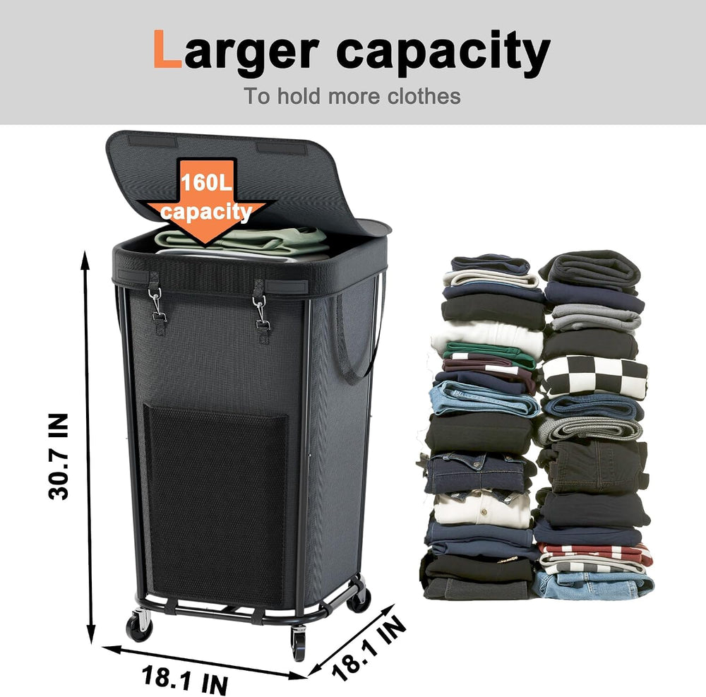 Laundry Basket with Lid and Wheels Rolling Laundry Basket, Removable Laundry ...