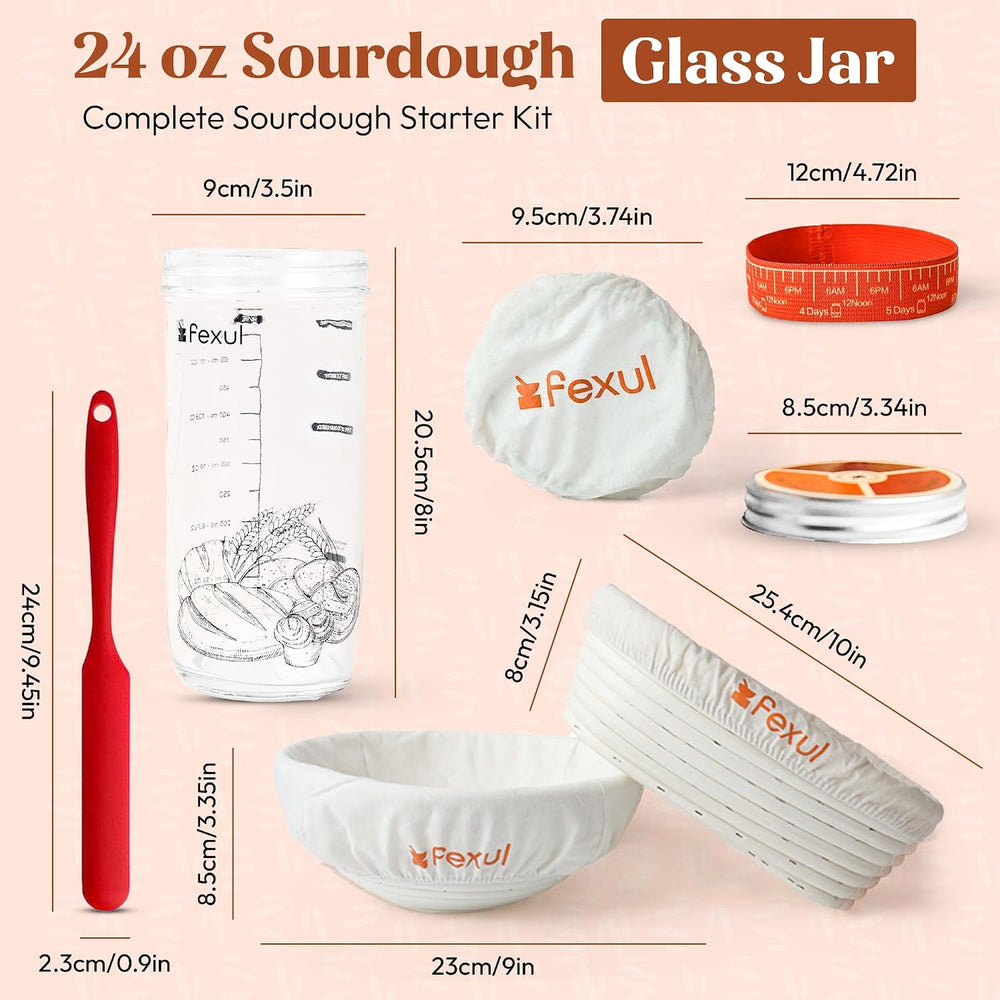 Sourdough Starter Kit with 9” Round & 10” Oval Banneton Bread Proofing Ba...