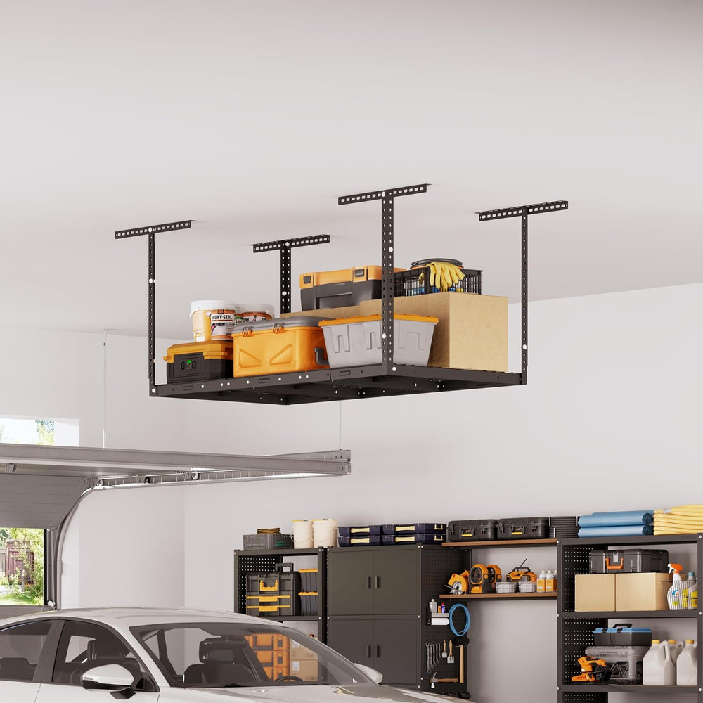 3x8ft Overhead Ceiling Garage Storage Rack, 750LBS Capacity, Black