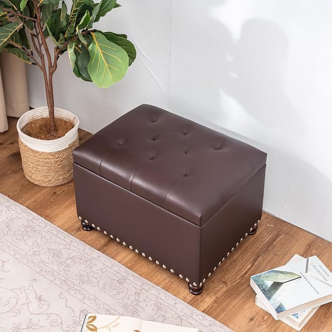Joveco Faux Leather Storage Ottoman Bench Rectangle 24 Inch Foot Rest Ottomans - Image 10