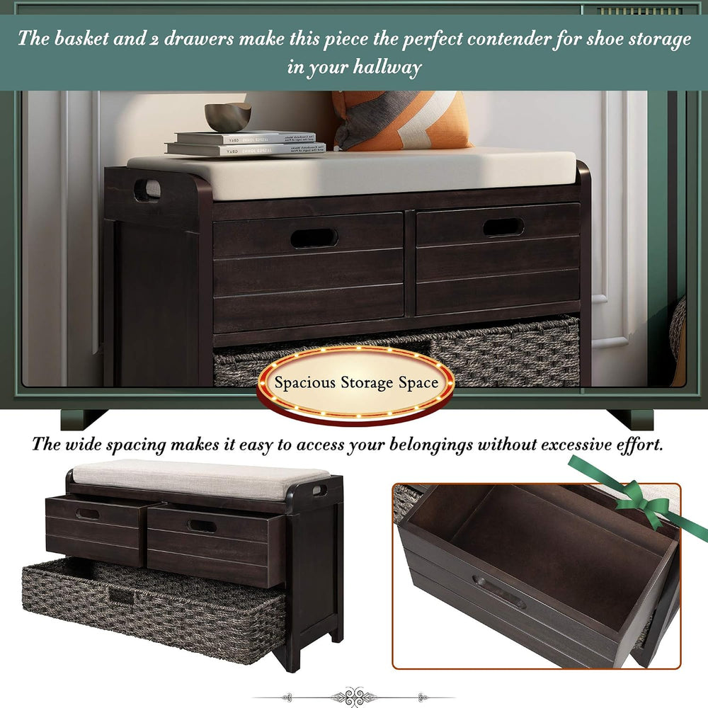 SOFTSEA Storage Bench Upholstered Storage Ottoman with Removable Basket and 2...