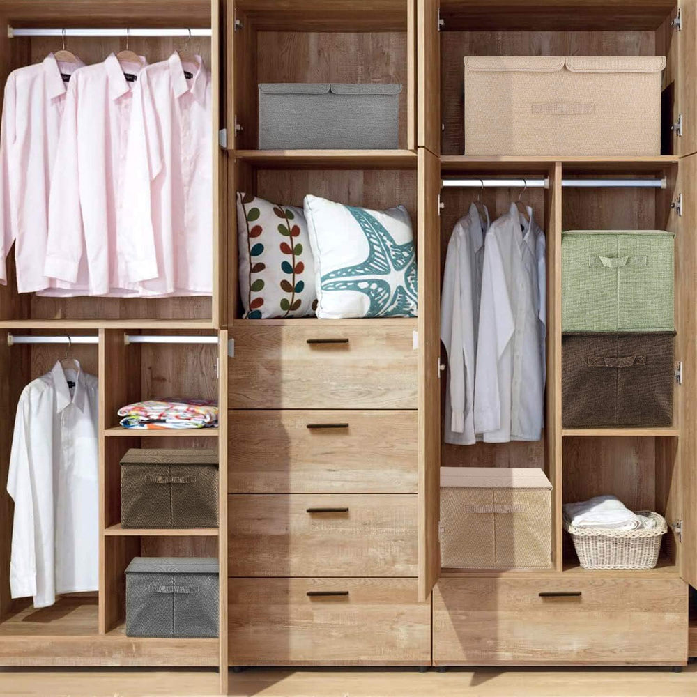 2 Pack Large Storage Boxes with Lids and Handles, Collapsible Linen Storage B...
