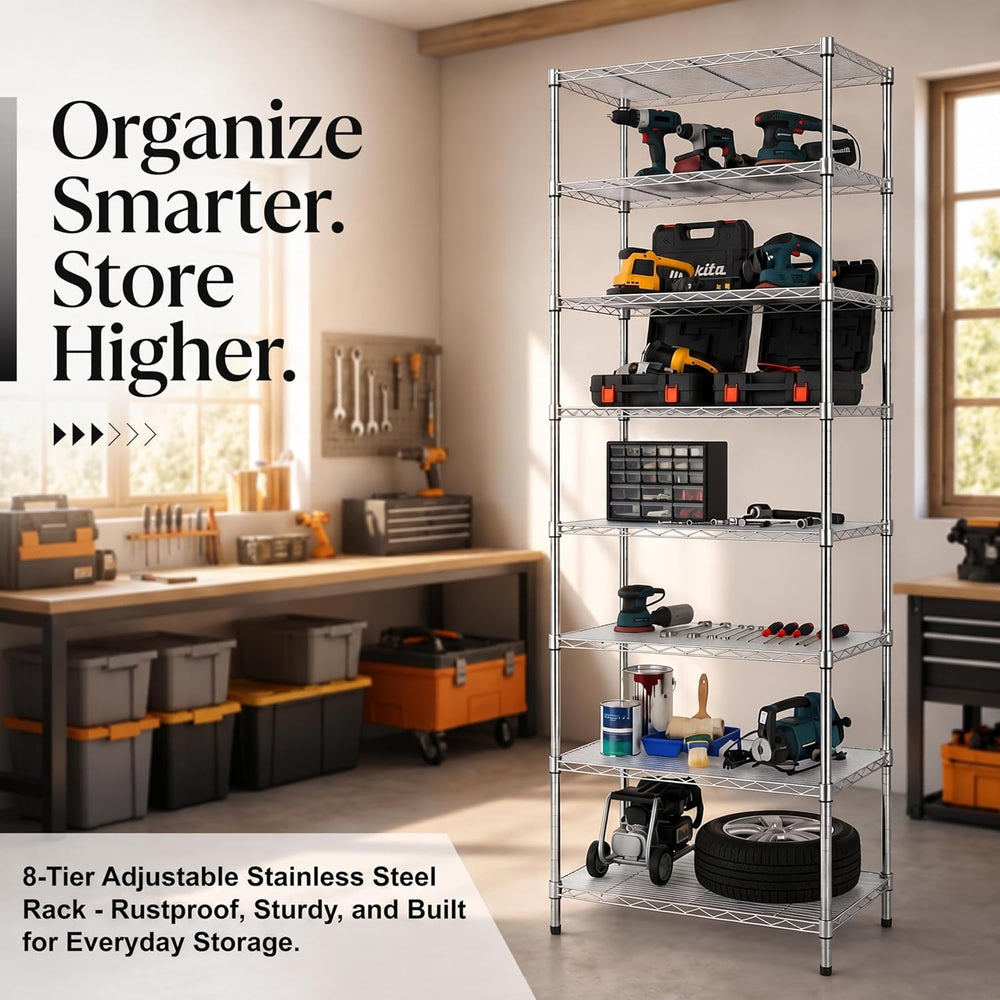 Finnhomy 8-Tier Wire Shelving Unit Adjustable Steel Wire Rack Shelving, 80.7 ...