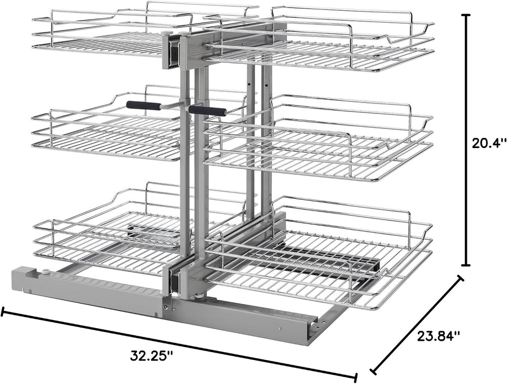 Rev-A-Shelf Chrome 3-Tier Wire Pullout Organizer with Soft-Close for Blind Co...