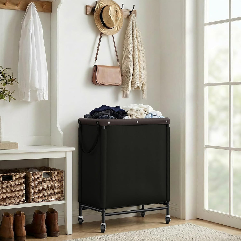 StorageWorks 2 Section Laundry Hamper, 100L Black Sorter Cart with Wheels