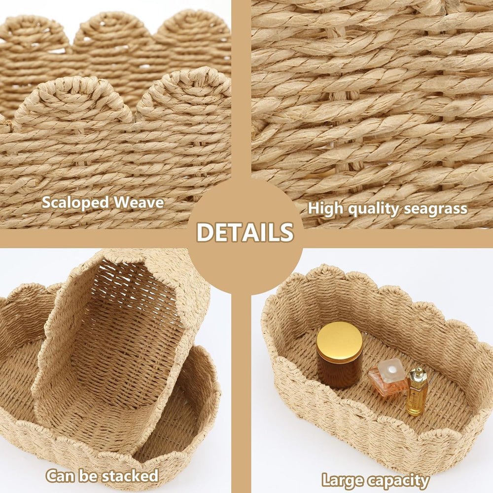 2 Pcs Scalloped Basket Set Hand-woven Baskets with Scalloped Design, 16 x 10 ...