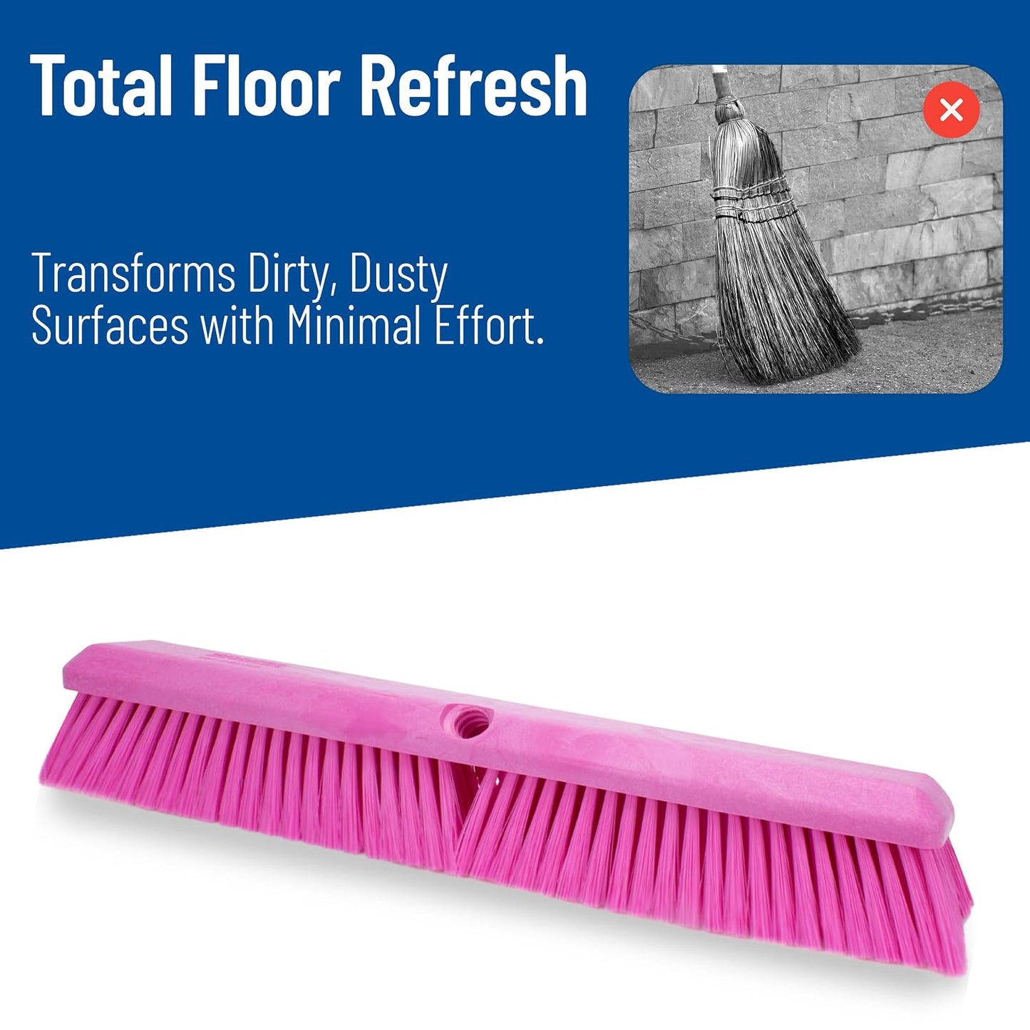 SPARTA Omni Sweep Plastic Push Broom Head, Heavy Duty, Industrial Broom With Color Code System For Outdoor, Indoor, Garage, Concrete, Patio, Kitchen, Bathroom, 18 Inches, Pink