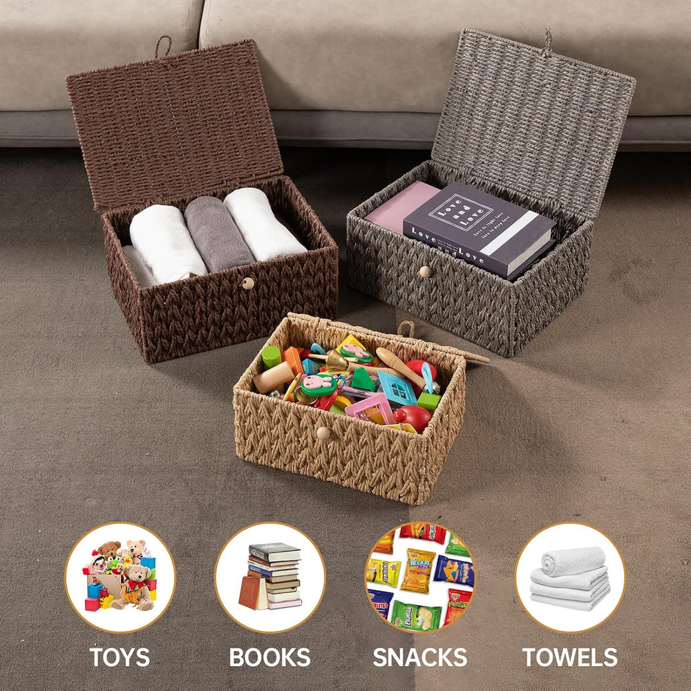 OIAHOMY Wicker Storage Basket with Lid & Lock, Lidded Storage Bins, Decor...