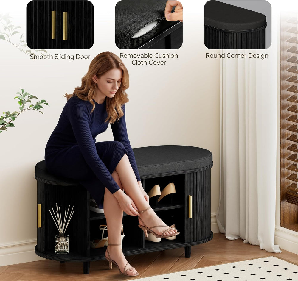 DHH 2-Tier Storage Bench,Wide Shoe Bench with Thickened Padded Seat Cushion, ...