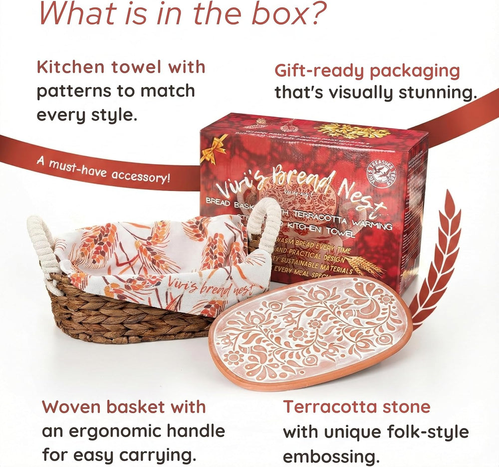 Vivi's Bread Warmer Basket with Stone | and Cotton Towel | for Sourdough ...