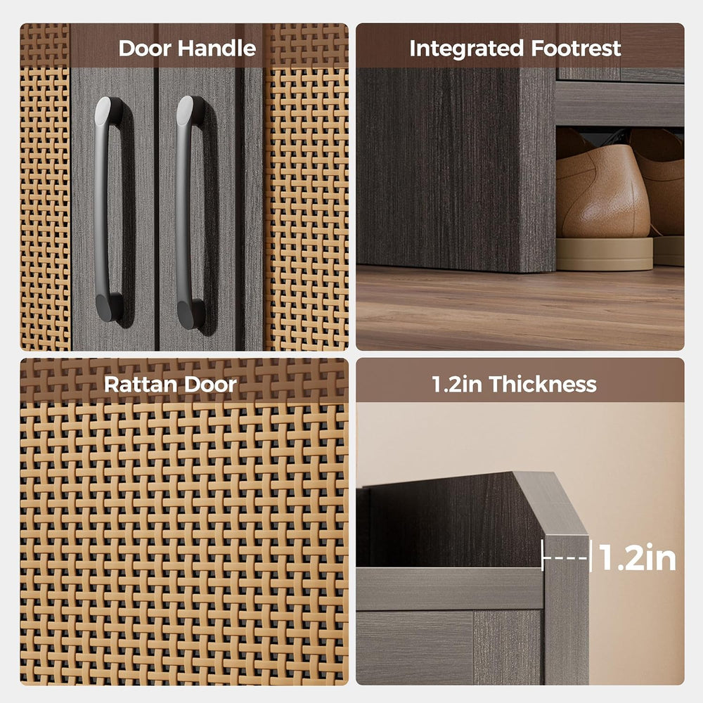 Mericonia Shoe Cabinet Storage for Entryway, Natural Rattan Shoes Cupboard, W...
