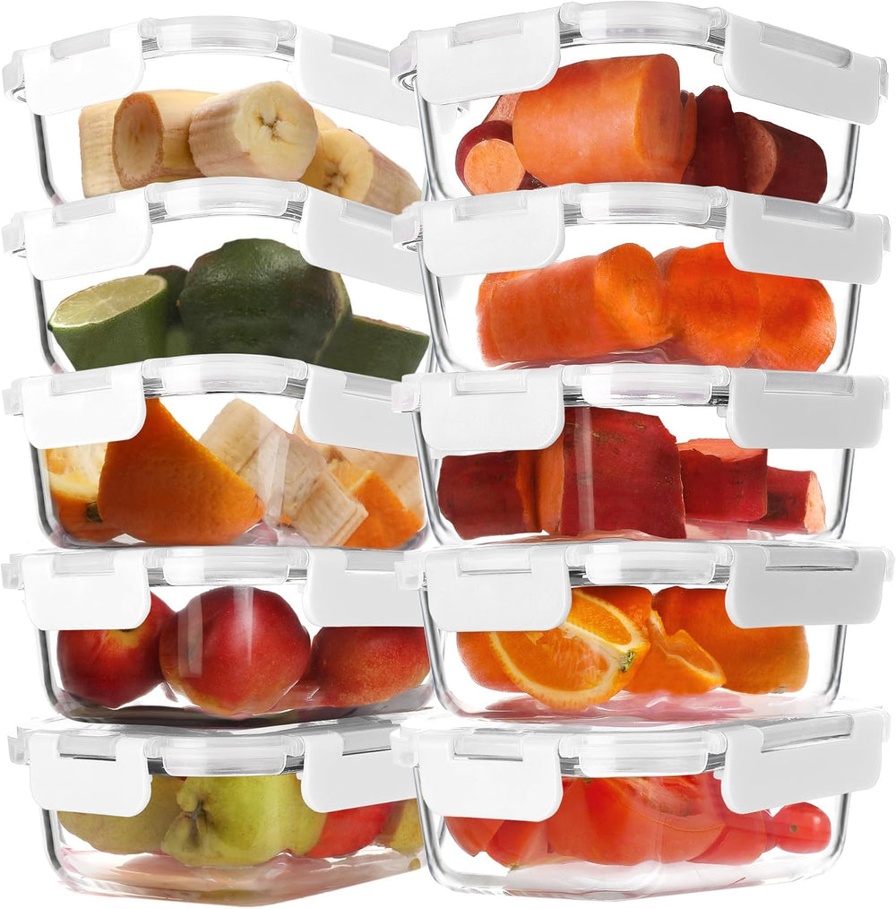 BAYZZ 10 Pack 22 oz Glass Meal Prep Containers, Glass Food Storage Containers...