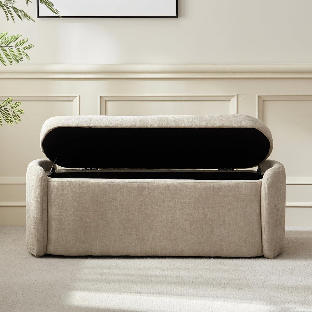 VKNOW Storage Bench, Upholstered Storage Ottoman Bench with Hinge, Khaki