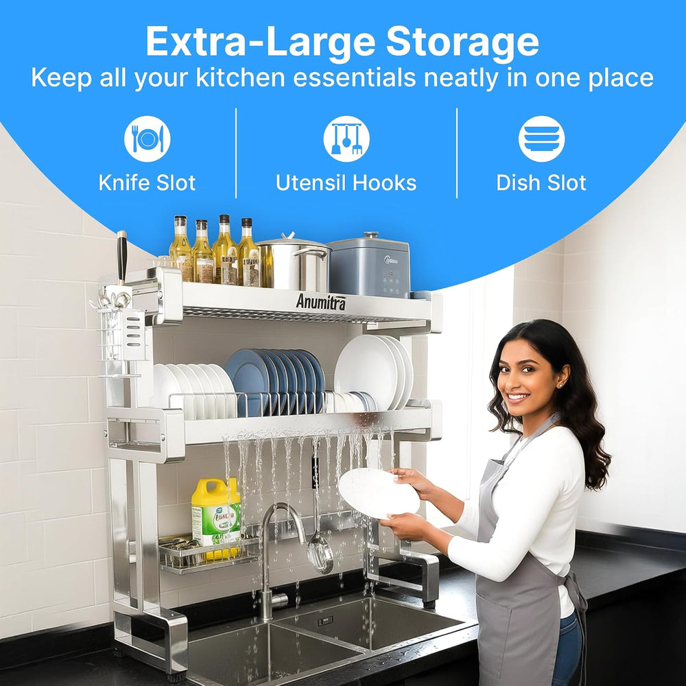 ANUMITRA Over Sink Dish Drying Rack – Stainless Steel 3-Tier 37.5 in Dish Dra...