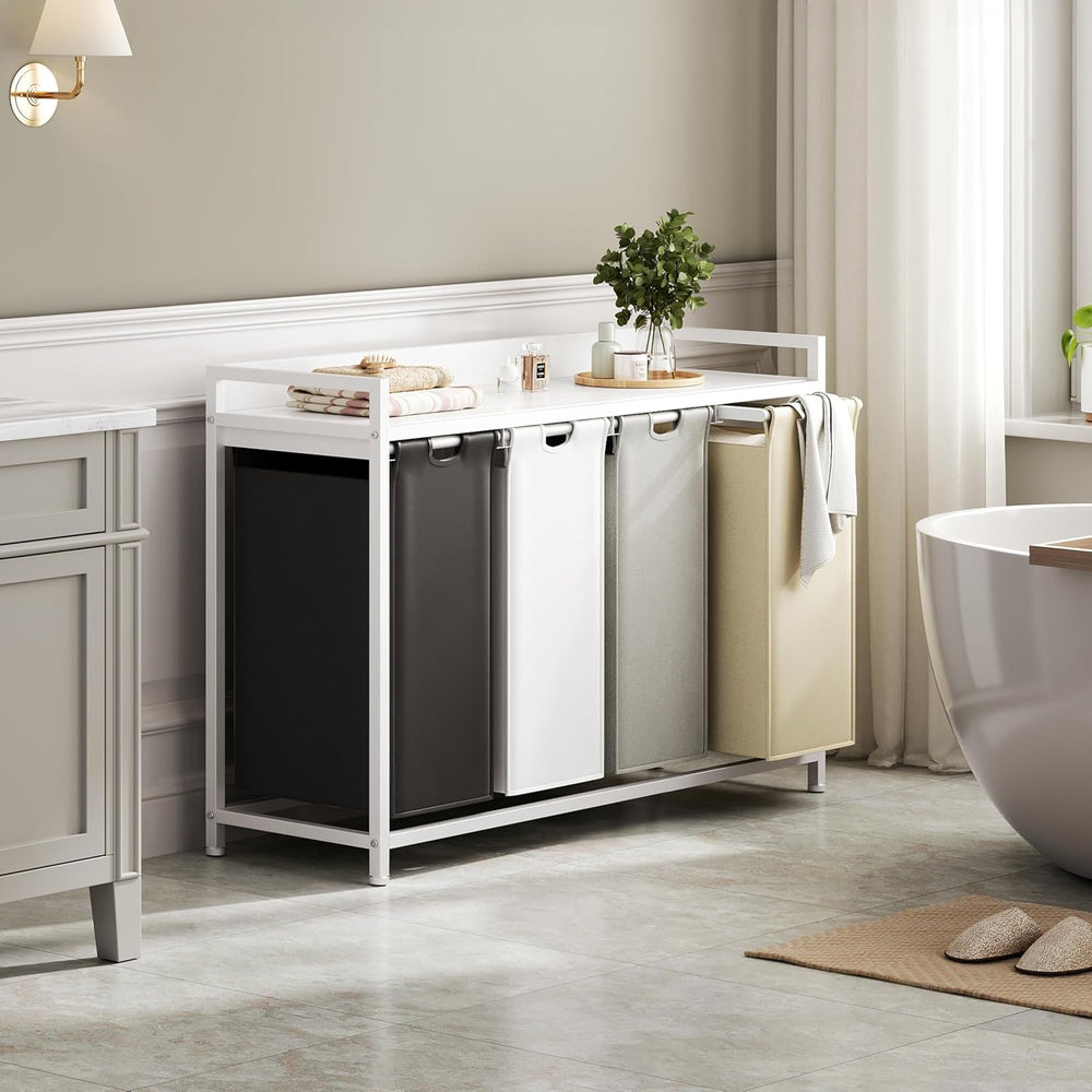 Herture Laundry Hamper with Shelf, Laundry Basket 4 Section, Laundry Sorter w...