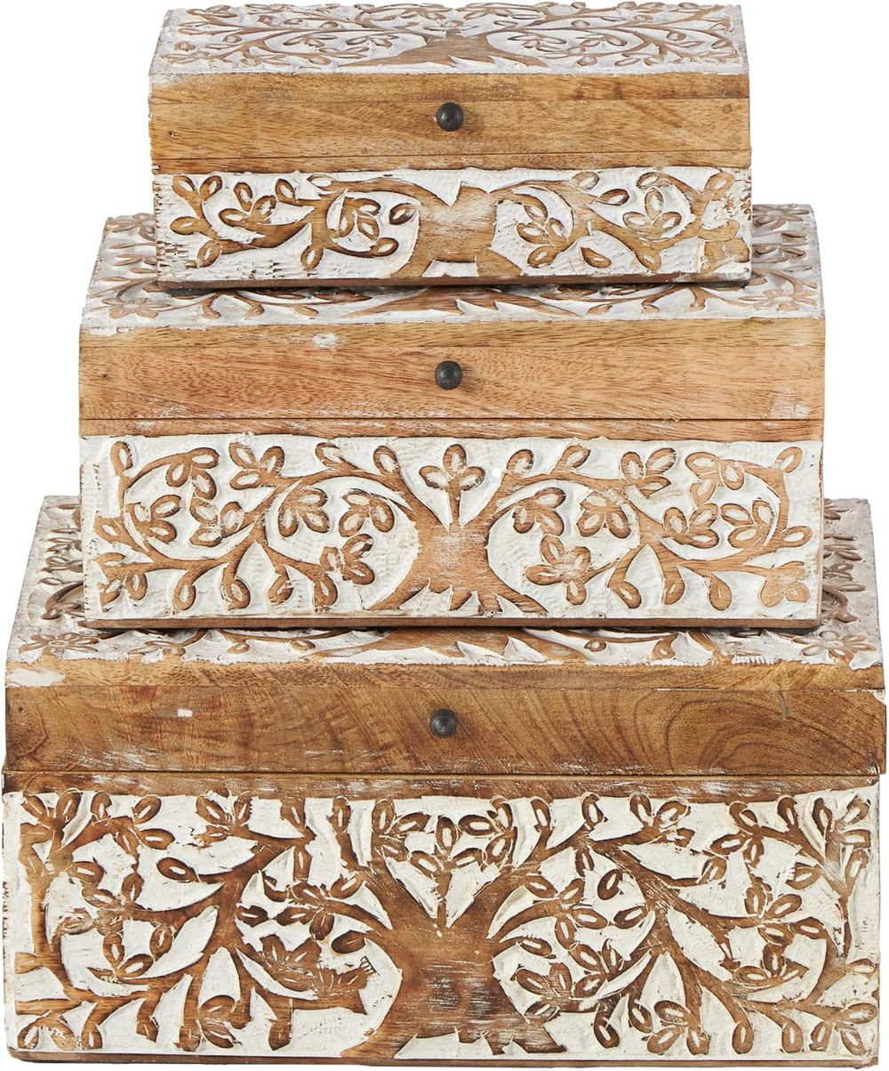 Deco 79 Mango Wood Floral Decorative Box Decorative Keepsake Boxes with Hinge...