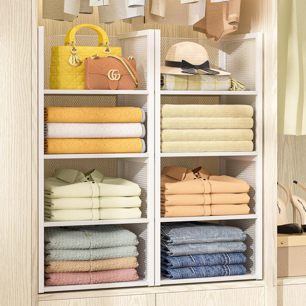 4-Tier Stackable Closet Organizers and Storage Basket, Wire Clothes Shelf Org...