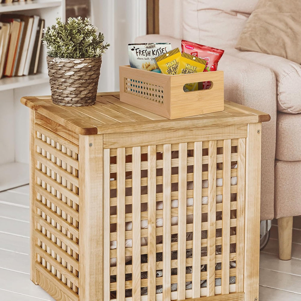 Rattan Wooden Box Set of 4 Handmade Decorative Storage Basket with Handles