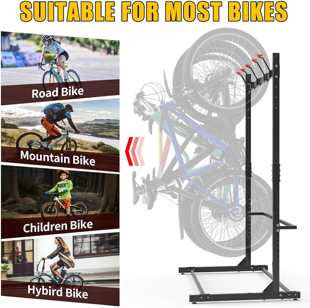 Freestanding 5 Bikes Stand w/Upgrade Hooks, 52" Heavy Duty Bike Rack