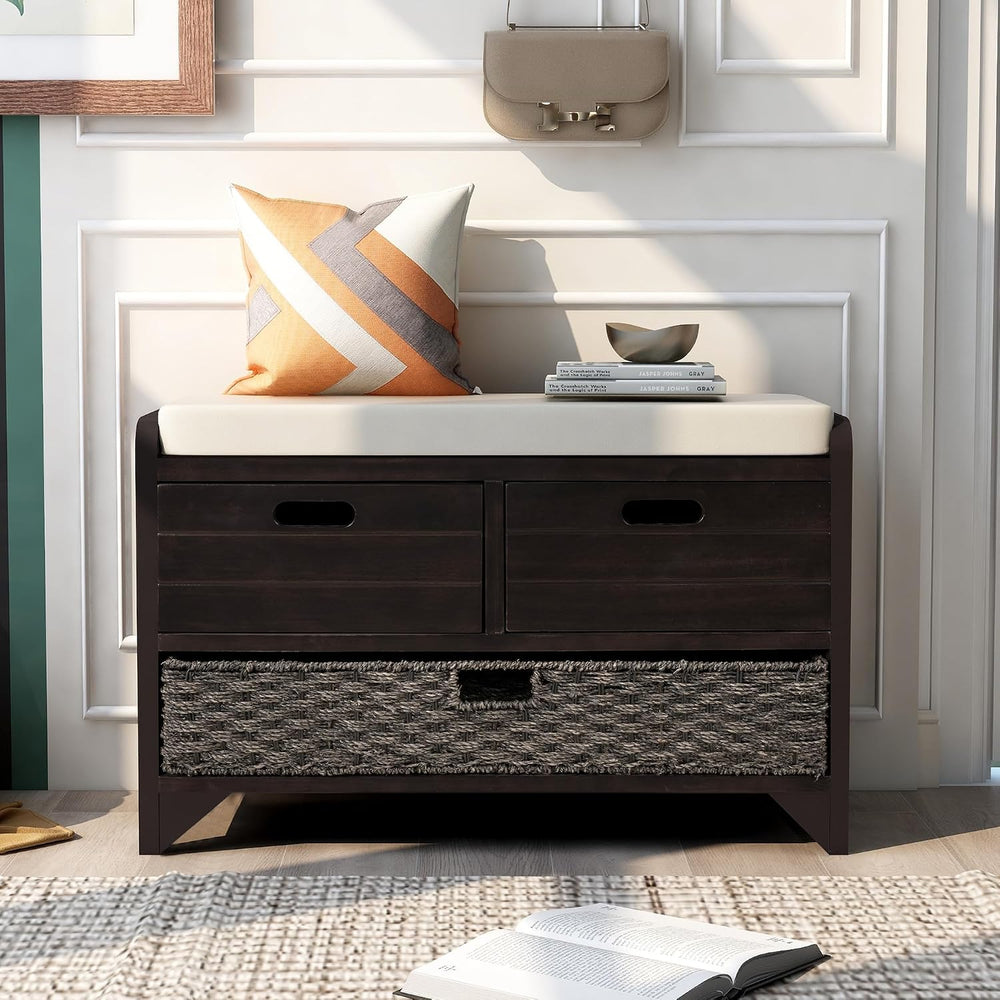 SOFTSEA Storage Bench Upholstered Storage Ottoman with Removable Basket and 2...