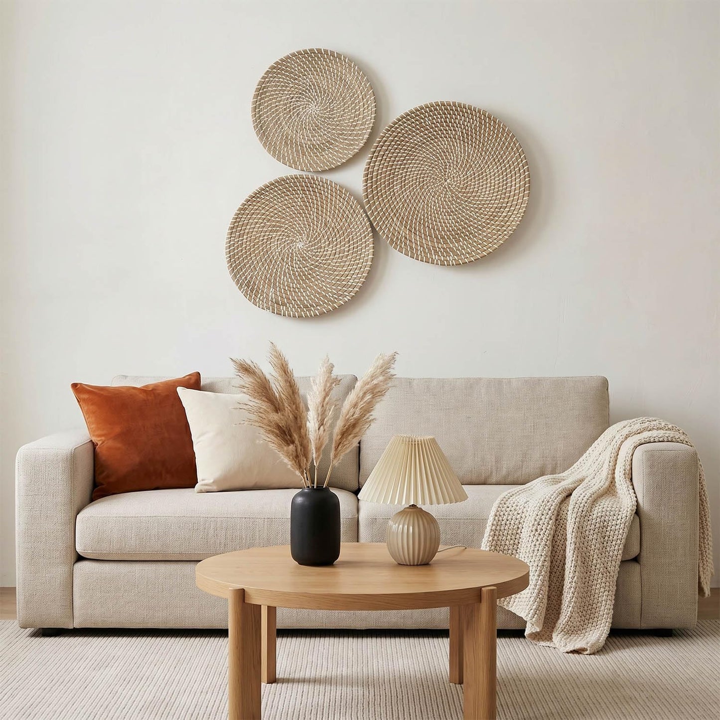 Laquedecraft Baskets Wall Decor Set of 3, Natural Handwoven Wicker | Easy to Hang, Create Your Own Gallery Wall, Perfect for Living Rooms, Bedrooms & Entryways