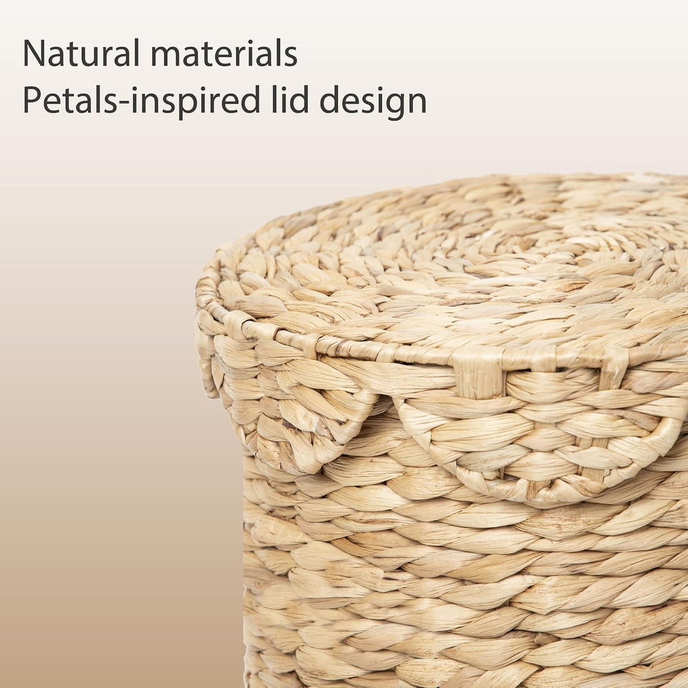 Small Round Water hyacinth Wicker Laundry hamper basket with lid
