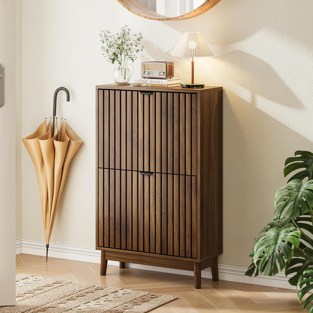 Shoe Cabinet, Shoe Storage Cabinet for Entryway with 2 Slatted Flip Drawers, ...