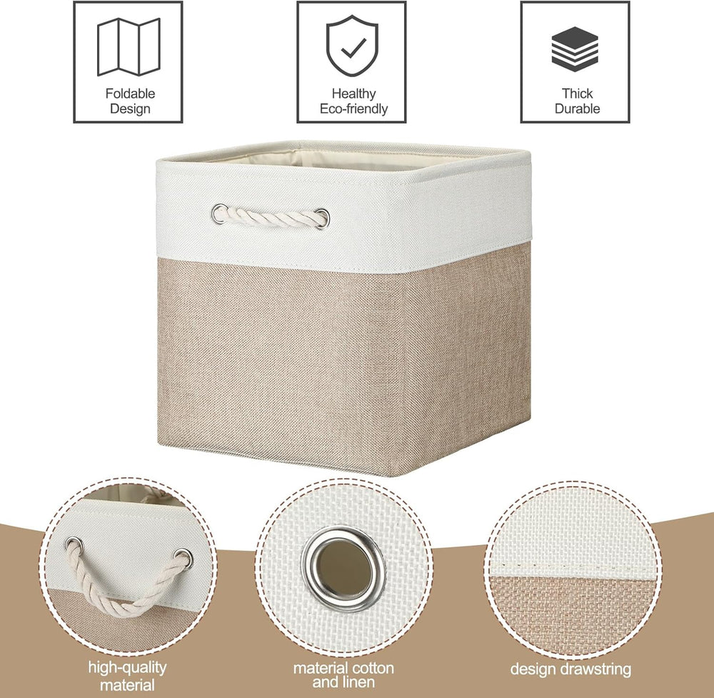 meekoo 8 Pack Fabric Storage Bins Baskets, 11 x 11 x 11 in, Beige