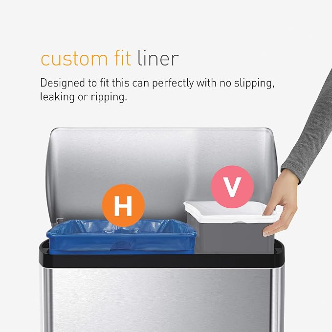 simplehuman Rectangular Dual Compartment Recycling Kitchen Step Trash Can - Image 7