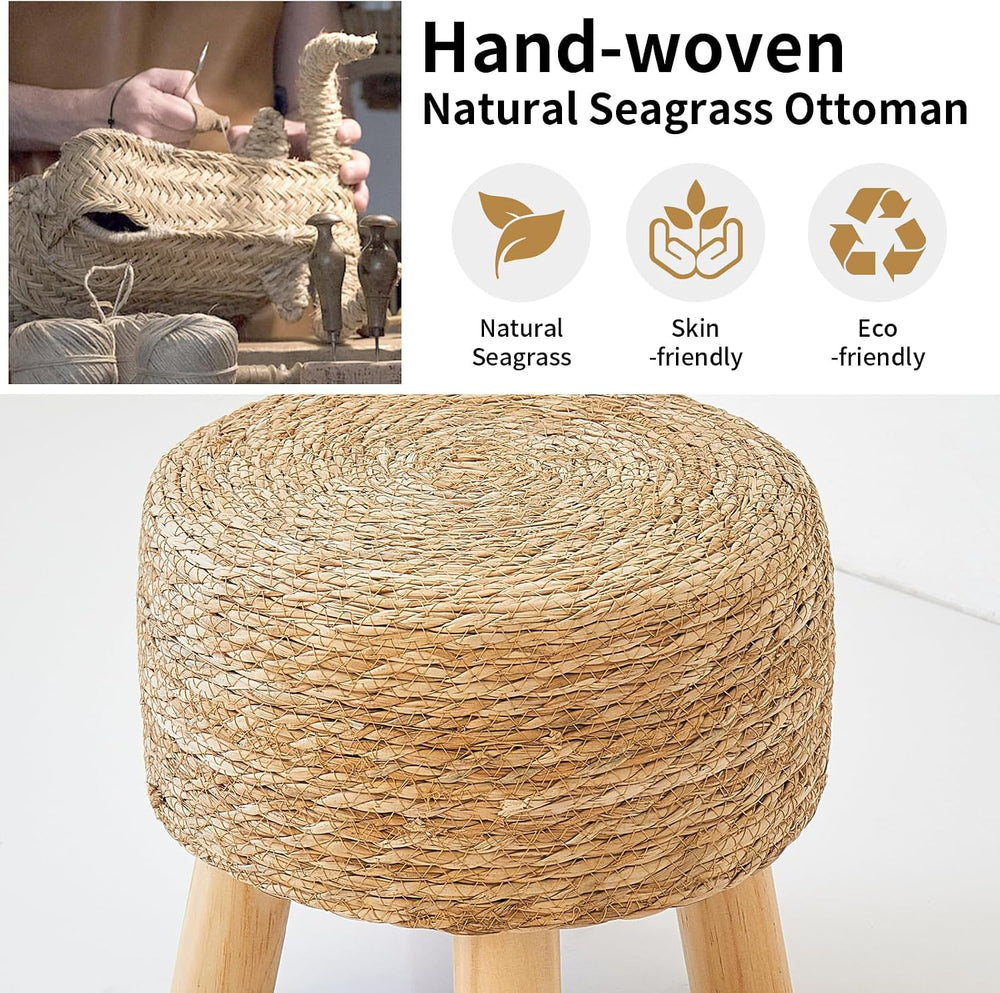 Round Ottoman Foot Stool Wicker Seagrass Natural Natural
