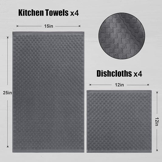 Fintale 100% Cotton Kitchen Towels and Dishcloths Set, 12 x 12 & 15 x 25 Inches - Image 2