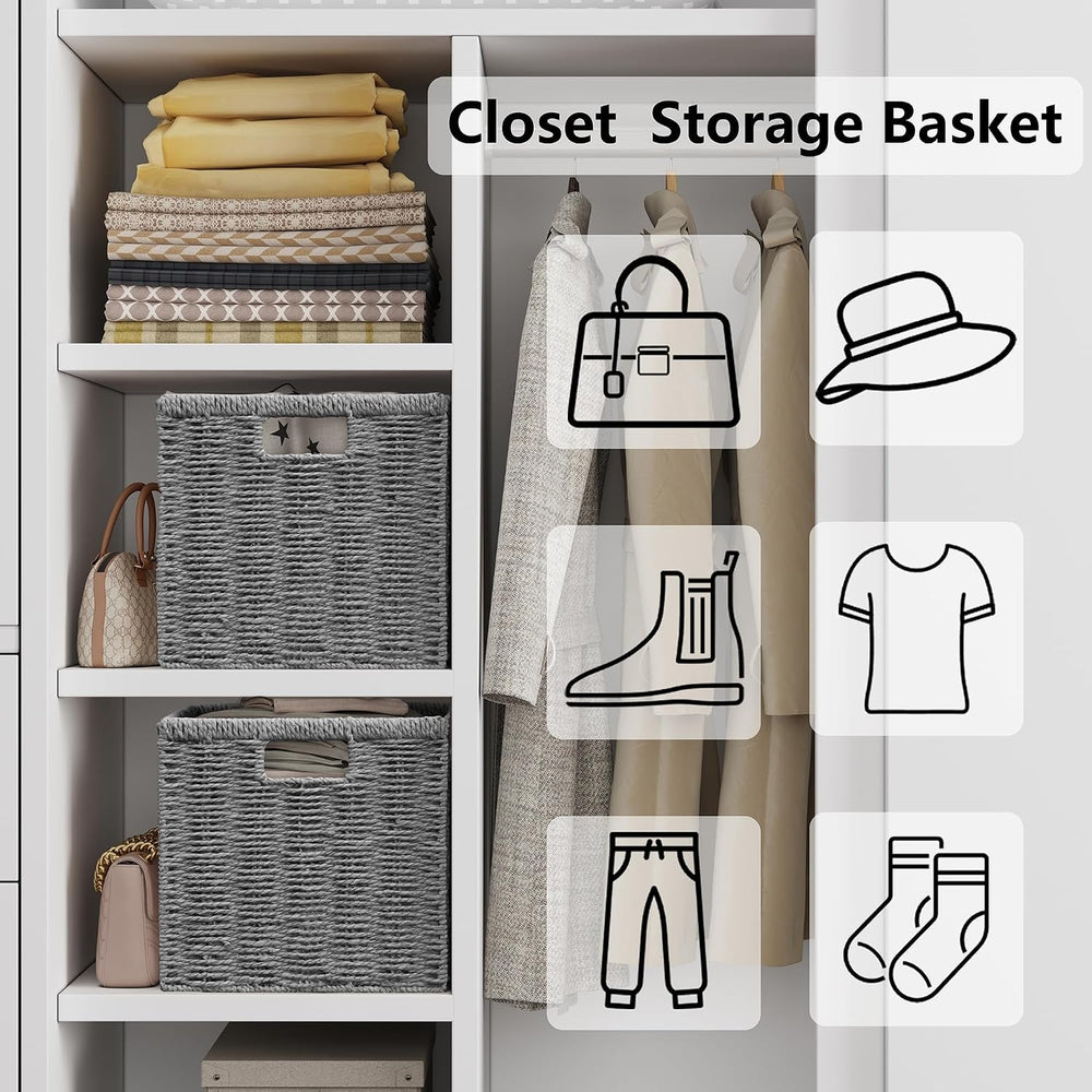 Vagusicc 13 inch Wicker Storage Basket, Set of 2 Handwoven Wicker Baskets for...