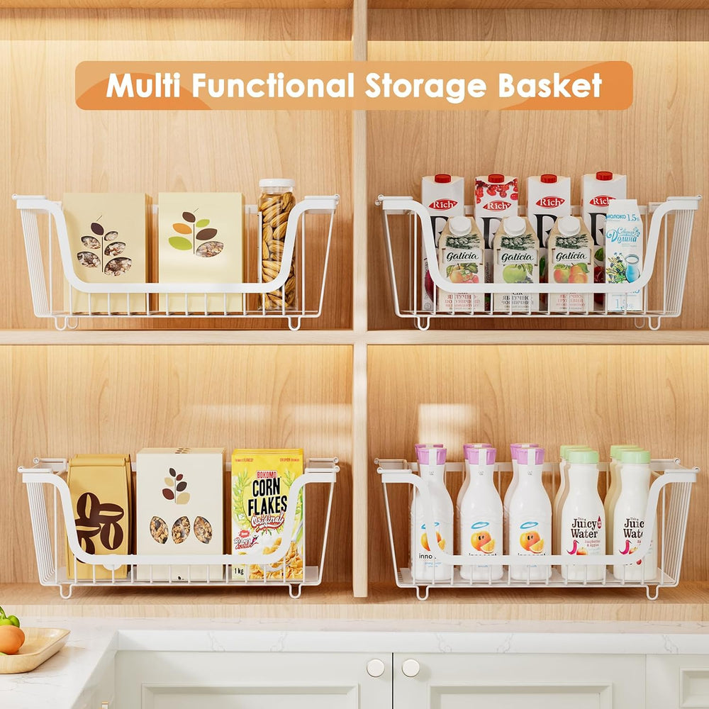 4 Pcs Stackable Wire Baskets for Pantry Organizers and Storage, White