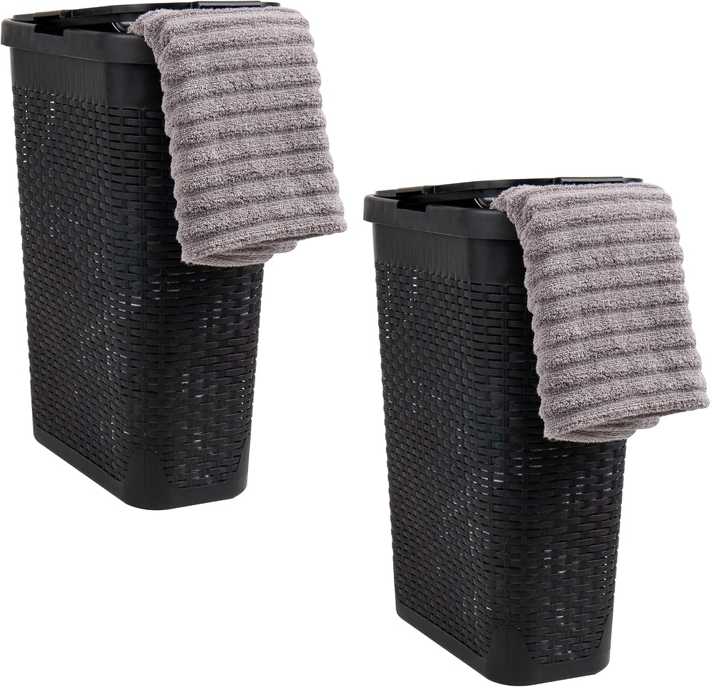 Mind Reader Slim Laundry Hamper with Lid, 40L Clothes Basket, Narrow Tapered ...