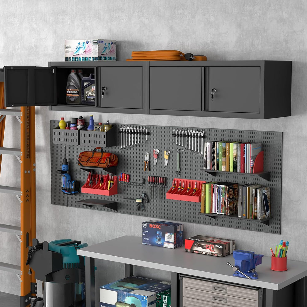 Garage Locking Cabinet, 13” H Garage Storage Cabinet Wall Mounted, Floating S...