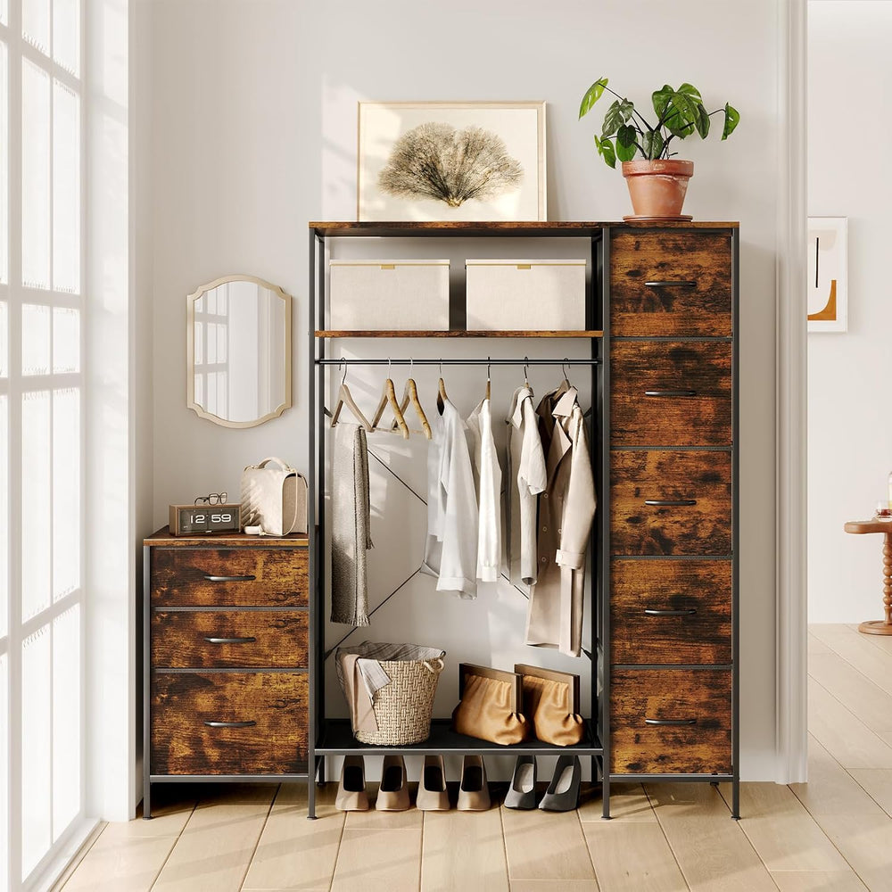 Clothes Rack with 8 Drawers, 4 Shelves & LED, 55" W×57" H Dress...