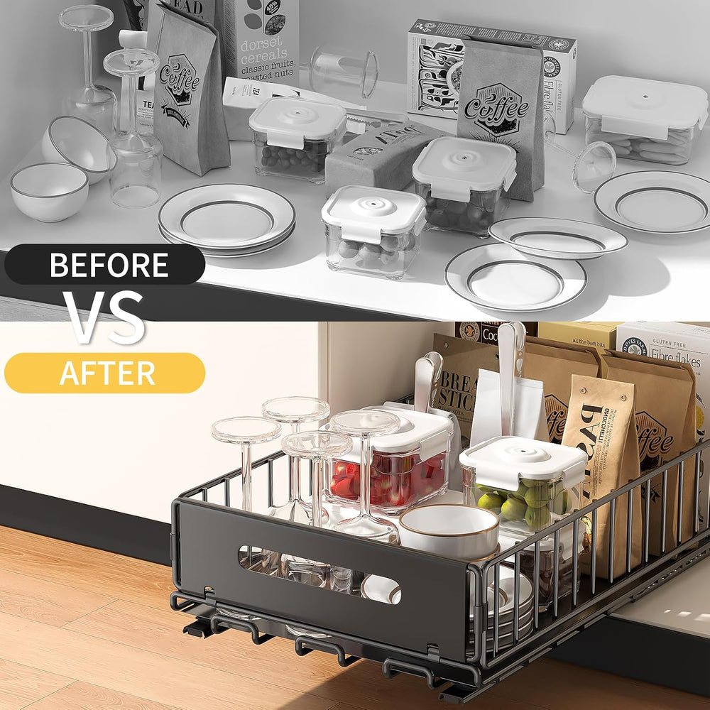 PureBox 2-Pack Pull Out Cabinet Organizer, Deep Storage for Pantry, Kitchen
