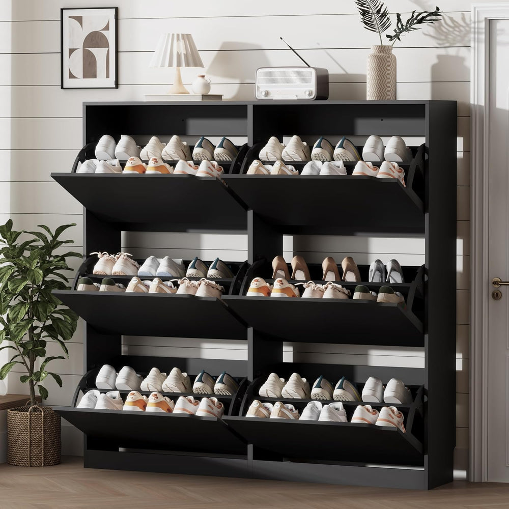 Xixini Shoe Storage Cabinet for Entryway with 6 Flip Drawers, Sturdy Wood Hid...
