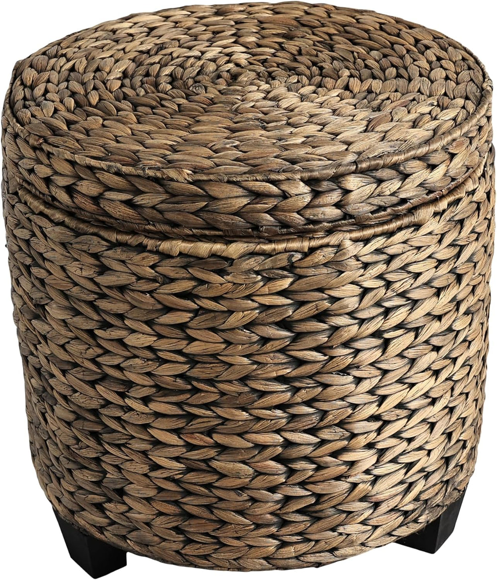 happimess Addie Handwoven Water Hyacinth Storage Ottoman 17.72", Brown Wash