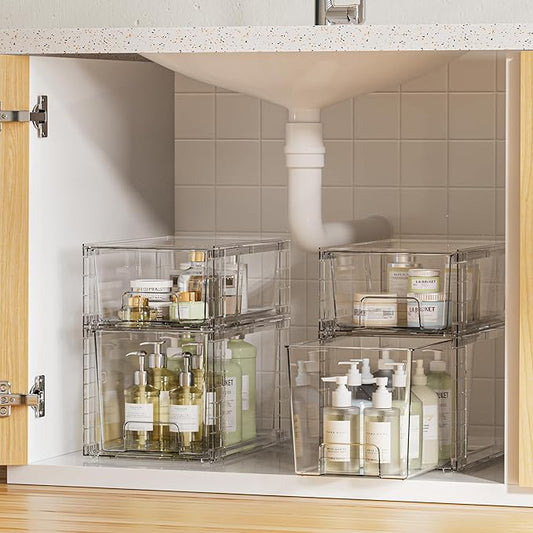 Vtopmart 4 Pack Clear Stackable Storage Drawers, Plastic Drawers - Image 2